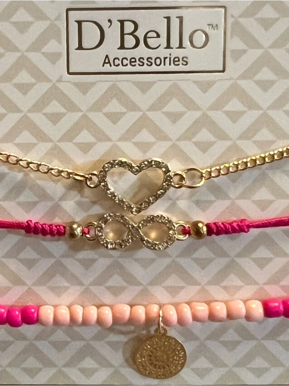 D'Bello Gold Heart & Pink Beaded Bracelet Set - Picture 3 of 3